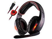 SADES SA902 7.1 Channel Virtual USB Surround Stereo Wired PC Gaming Headset Over Ear Headphones with Mic Revolution Volume Control Noise Canceling LED Light