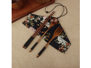KaLaiXing Portable Lunch Tableware Set. Wooden Japanese Fork Spoon Chopsticks Cutlery Set 3pcs