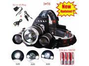 IN US STOCK Rechargeable 4 Modes Headlamp High Power CREE XM L 3*T6 LED Head Light for Hiking Hunting Camping Fishing Climbing Bicycle Riding