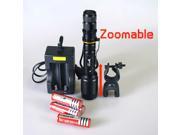 Super Bright Cool Bulb T6 NEW CREE XM L T6 LED Zoomable Flashlight Torch Light Camping Hunting Cycling Light 1* Two slot Battery Charger 4* Rechargeable 18650 B