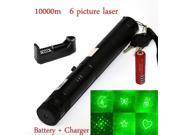 6 Pictures Green Laser Pen Pointer with Safe Keys 10000meters Lazer Adjustable Focus Flashlight 18650 Battery Charger 6 Pictures Star Filter