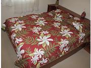 Hawaiian Quilt Bedding Red Tiare Flower Thin Comforter Queen Full Size 100% Polyester Micro Fabric 4mm