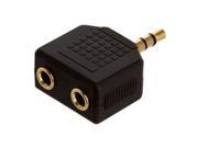 1 Male to 2 Female Gold Plated 3.5mm Y Audio Splitter Headphone Adapter Black