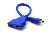Blue 1080P HDMI Port Male to 2 Female 1 In 2 Out Splitter Cable Adapter Converter