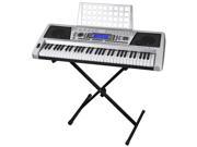 Electronic Piano Keyboard 61 Key Music Digital MIDI With X Stand Silver