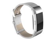 Luxury Genuine Leather Wristband Bracelet Band Strap for Fitbit Charge 2 - Silver