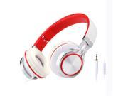 Sound Intone HD200 Headphones with Microphone Lightweight Folding Stereo Earphones for iPhone PC Laptop Android Smartphones Tablet Red White