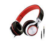 Sound Intone HD200 Headphones with Microphone Lightweight Folding Stereo Earphones for iPhone PC Laptop Android Smartphones Tablet Red White