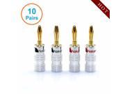 20pcs 10 pairs High Quality Musical Amplifier Speaker Cable Wire Pin Banana Plug 24K Gold Plated Connector w Aluminum Shell
