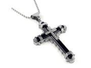 Men s Stainless Steel Bead Chain Cubic Zirconia Multi layer Cross Necklace 2 Tone