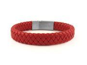 Mens Womens Stainless Steel Red Braided Leather Thick Magnetic Lock Bracelet