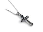 Men s Stainless Steel Black Agate 24 Rope Chain Cross Pendant Necklace