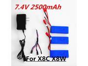 A pack of 3pcs 7.4V 2500mAh lipo Battery with Charger and 1to3 charging cable for Syma X8 X8A X8C X8W X8G X8HC X8HW X8HG RC Quadcopter RC Drone