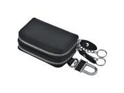 Black Car key Chain Bag Multi function crucifix Double Zipper Genuine Leather Car Key Bag