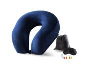 Cozy Hut Easy To Carry Memory Foam Travel Neck Pillow with Sleep Mask Earplugs Storage Bag Navy Blue