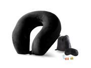 Cozy Hut Easy To Carry Memory Foam Travel Neck Pillow with Sleep Mask Earplugs Storage Bag Black