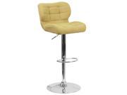 Contemporary Tufted Citron Fabric Adjustable Height Barstool with Chrome Base