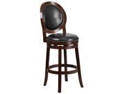 30 High Cappuccino Wood Barstool with Black Leather Swivel Seat