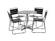 31.5 Round Aluminum Indoor Outdoor Table with 4 Black Metal Stack Chairs