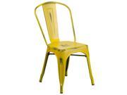 Distressed Yellow Metal Indoor Outdoor Stackable Chair