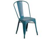 Distressed Kelly Blue Teal Metal Indoor Outdoor Stackable Chair