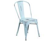 Distressed Dream Blue Metal Indoor Outdoor Stackable Chair