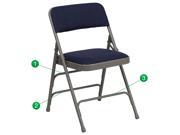 HERCULES Series Curved Triple Braced Double Hinged Navy Fabric Upholstered Metal Folding Chair