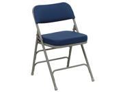HERCULES Series Premium Curved Triple Braced Double Hinged Navy Fabric Upholstered Metal Folding Chair