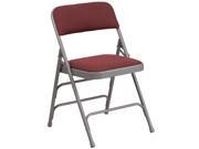 HERCULES Series Curved Triple Braced Double Hinged Burgundy Patterned Fabric Upholstered Metal Folding Chair