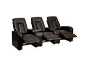 Eclipse Series 3 Seat Power Reclining Brown Leather Theater Seating Unit with Cup Holders