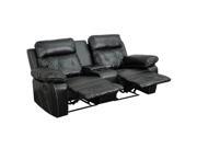 Reel Comfort Series 2 Seat Reclining Black Leather Theater Seating Unit with Straight Cup Holders