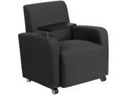 Gray Fabric Guest Chair with Tablet Arm and Front Wheel Casters