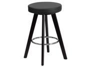 Trenton Series 24 High Contemporary Black Vinyl Counter Height Stool with Cappuccino Wood Frame