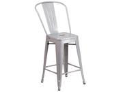 24 High Silver Metal Indoor Outdoor Counter Height Stool with Back