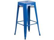 30 High Backless Blue Metal Indoor Outdoor Barstool with Square Seat