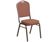 HERCULES Series Crown Back Stacking Banquet Chair with Brown Fabric and 2.5 Thick Seat Copper Vein Frame