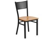 HERCULES Series Black Grid Back Metal Restaurant Chair Natural Wood Seat