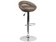 Contemporary Wicker Rounded Back Adjustable Height Barstool with Chrome Base