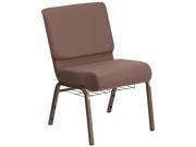 HERCULES Series 21 Wide Brown Dot Fabric Church Chair with 4 Thick Seat Book Rack Gold Vein Frame