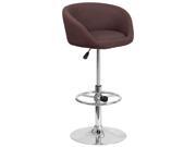Contemporary Brown Fabric Adjustable Height Barstool with Chrome Base