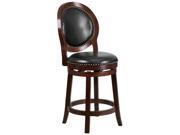26 High Cappuccino Counter Height Wood Barstool with Black Leather Swivel Seat