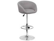 Contemporary Gray Fabric Adjustable Height Barstool with Chrome Base