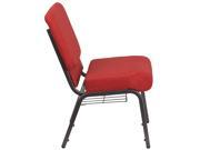 HERCULES Series 21 Wide Crimson Fabric Church Chair with 4 Thick Seat Cup Book Rack Silver Vein Frame