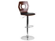 Walnut Bentwood Adjustable Height Barstool with Black Vinyl Seat and Cutout Back