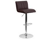 Contemporary Brown Vinyl Adjustable Height Barstool with Chrome Base