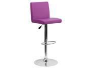 Contemporary Purple Vinyl Adjustable Height Barstool with Chrome Base