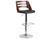 Walnut Bentwood Adjustable Height Barstool with Black Vinyl Seat and Cutout Back