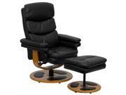 Contemporary Black Leather Recliner and Ottoman with Wood Base By Flash Furniture