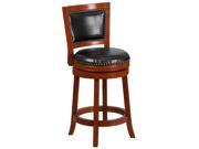26 High Light Cherry Wood Counter Height Stool with Black Leather Swivel Seat