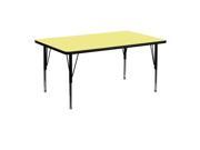 Flash Furniture 24 W x 48 L Rectangular Activity Table with Yellow Thermal Fused Laminate Top and Height Adjustable Short Legs